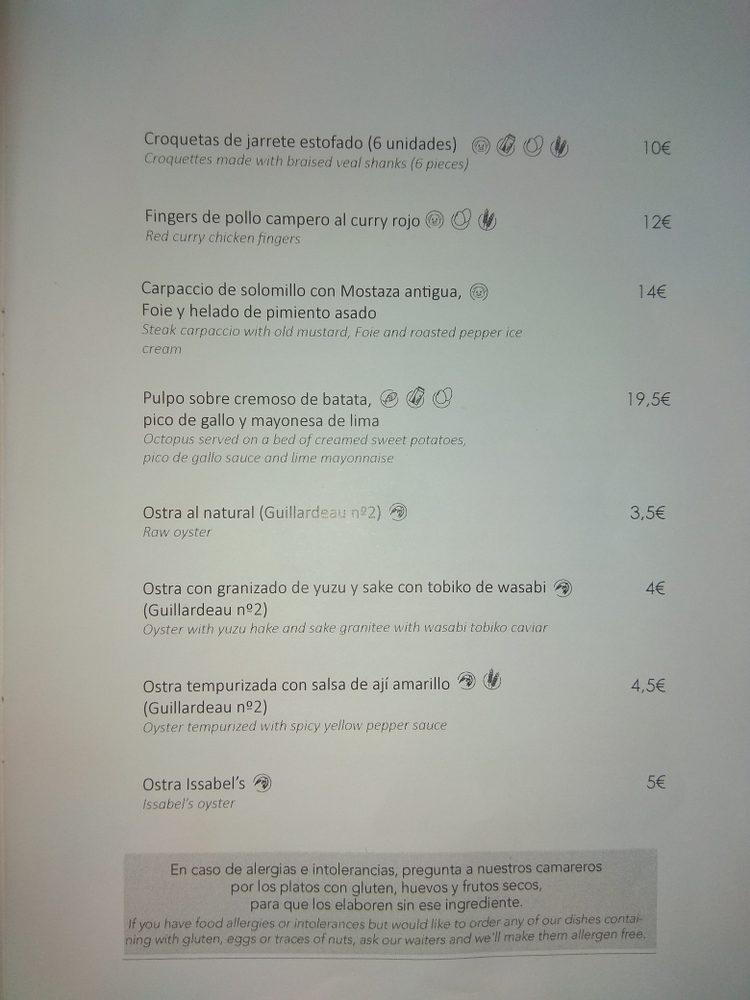Carta de La Reina Kitchen Bar, Granada