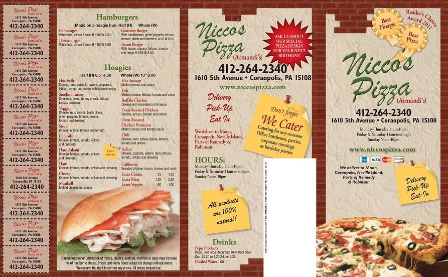 Menu at Nicco's Pizzaria pizzeria, Coraopolis