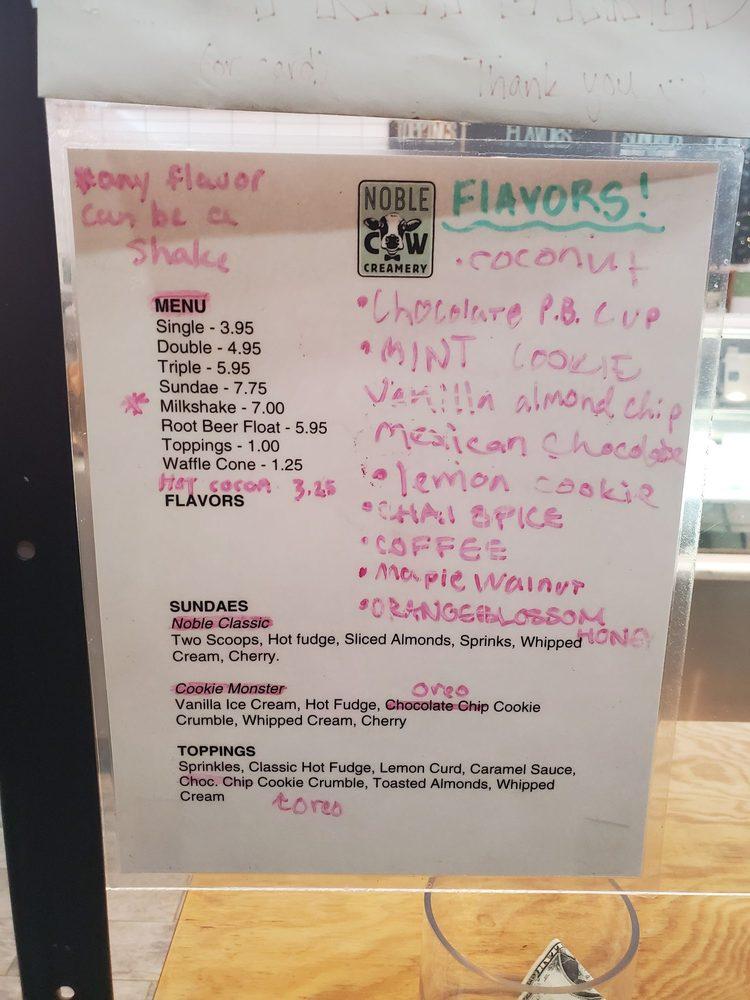 Menu at Noble Cow Creamery restaurant, Berkeley