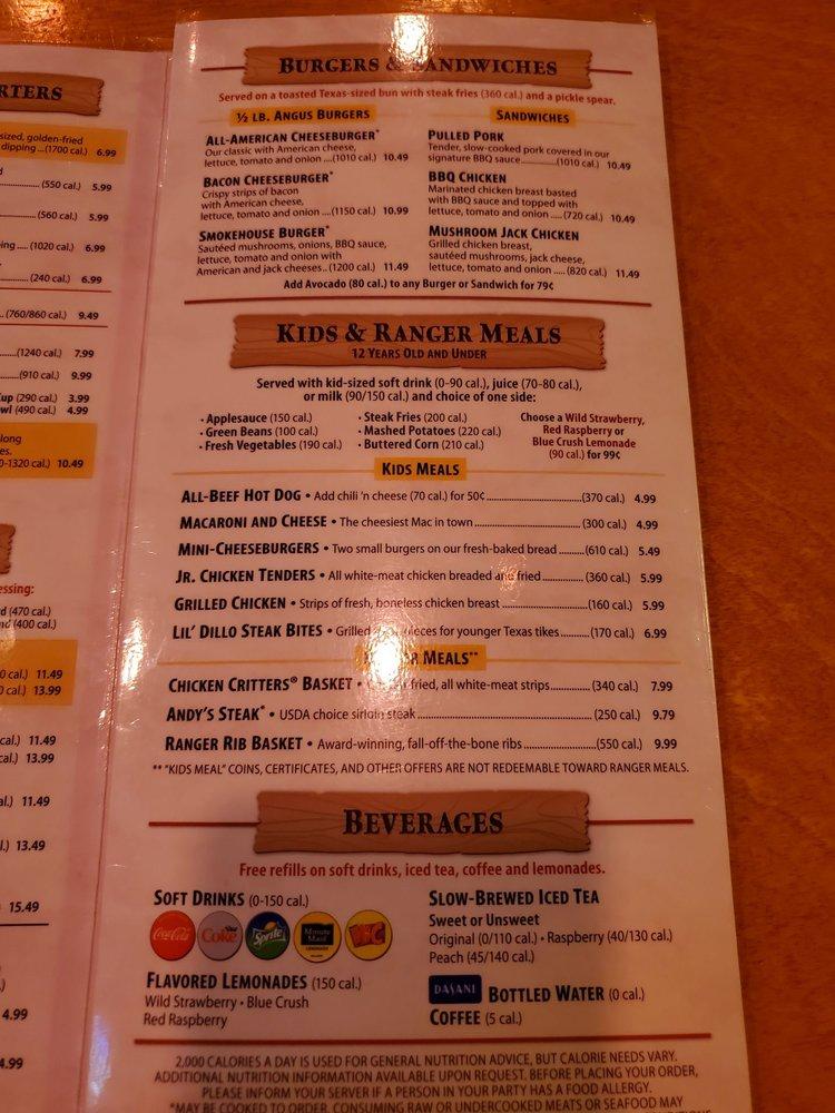 Menu at Texas Roadhouse BBQ, Peoria, N Arrowhead Fountains Center Dr