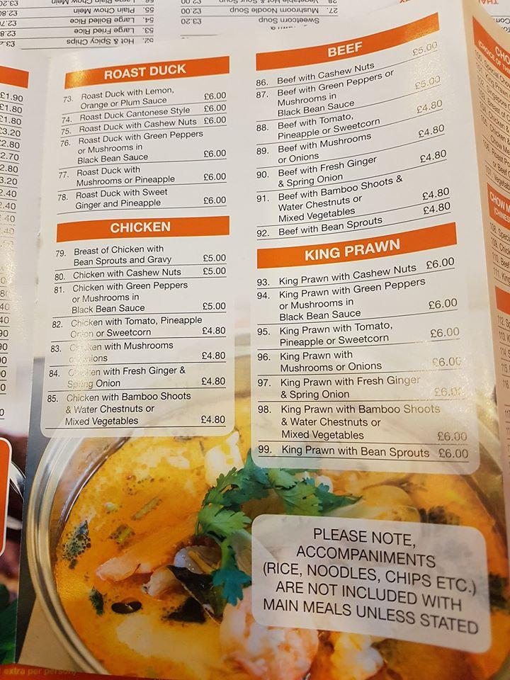 Carta de comida rápida Thailand Express,