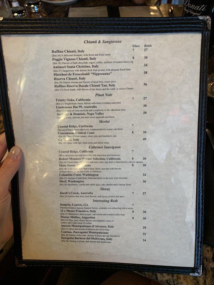 Menu at Mamma Onesta's Italian Restaurant, Canton
