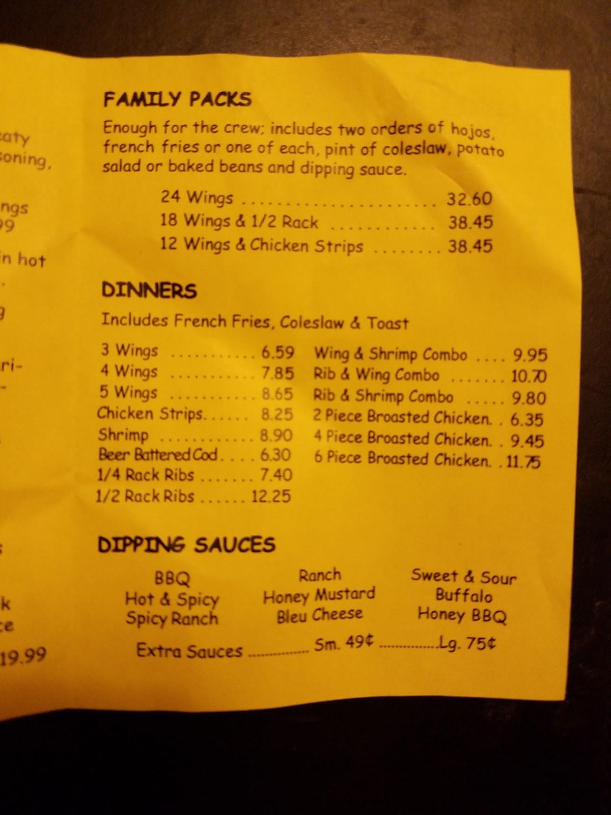 Menu at Wing Joint BBQ, Blaine