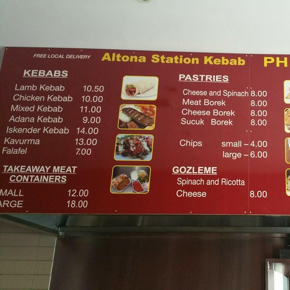 Menu at Altona Station Kebab fast food, Altona
