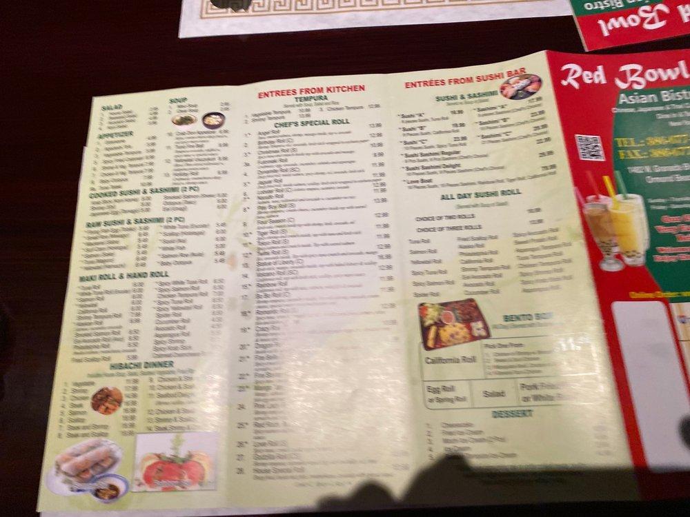 Menu at Red Bowl Asian Bistro restaurant, Ormond Beach
