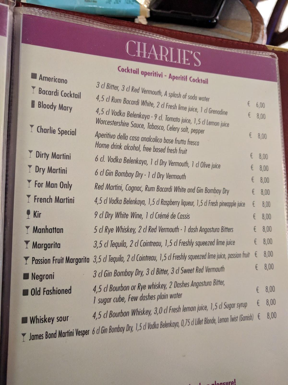 Menu Au American Charlie S Bar Bibione   R6a4 Menu American Charlies Bar 