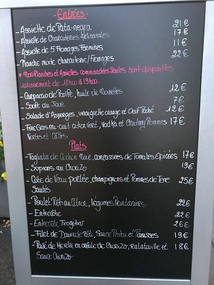 Menu at Le Zinc pub & bar, Antibes