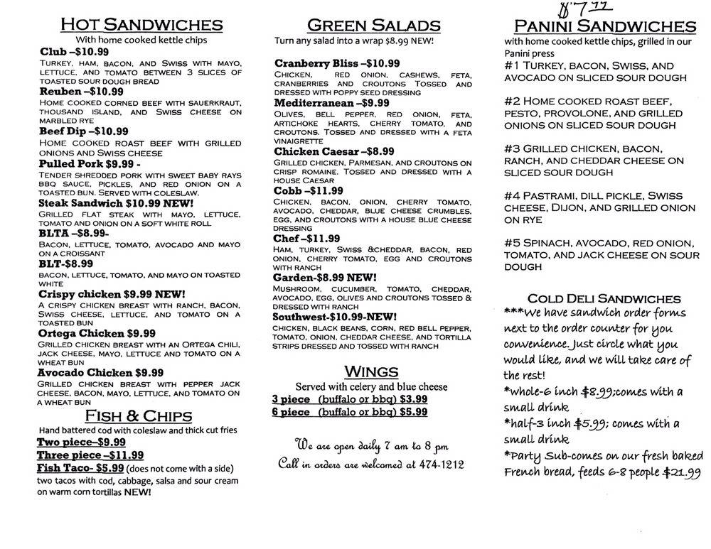 Menu At Reeds Deli Shingletown