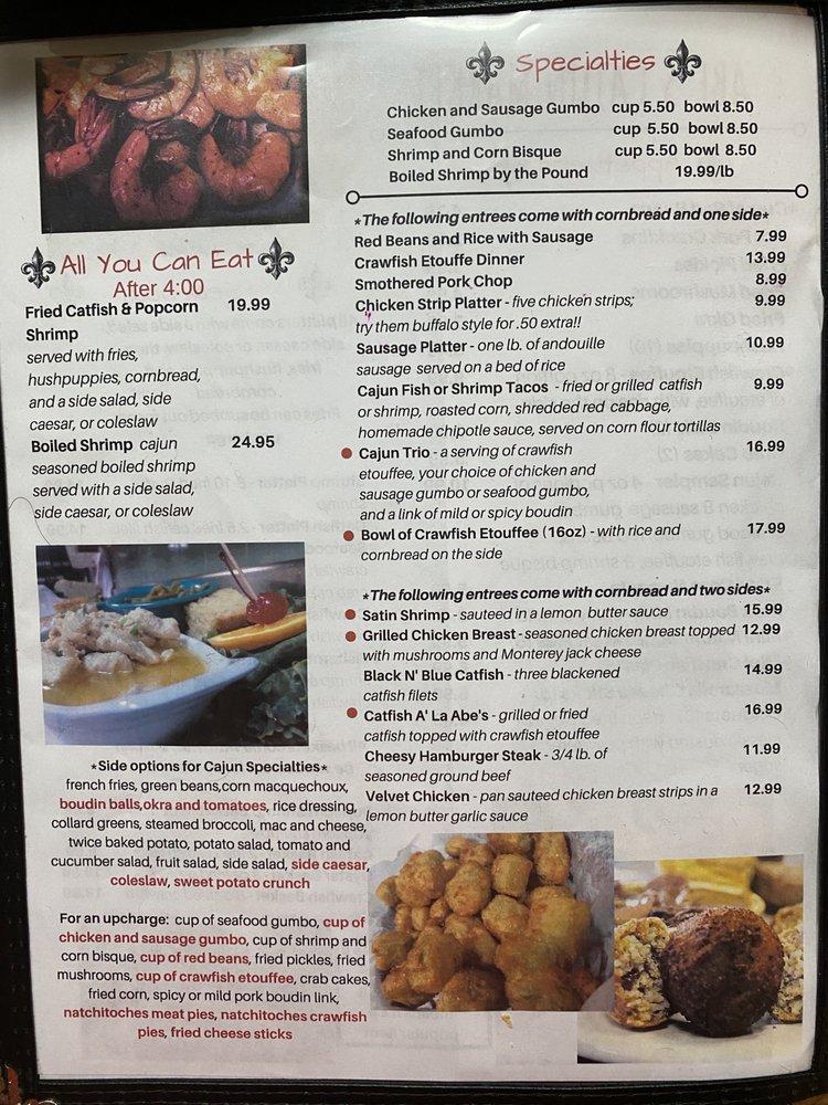 Menu at Abe's Cajun Market restaurant, Houston