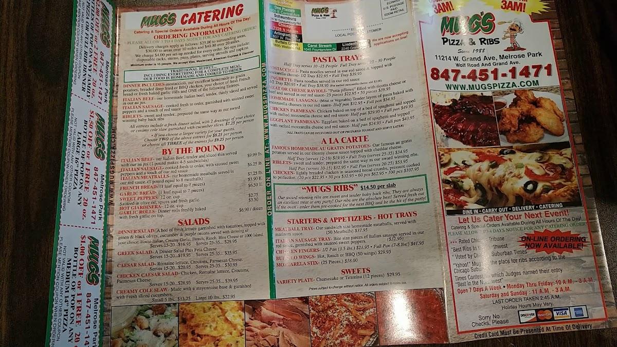 Menu at Mug s Pizza and Ribs of Melrose Park pizzeria Melrose