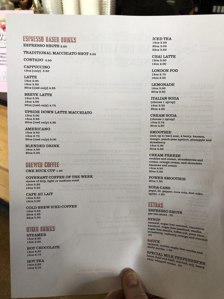 Menu at Tin Cup Coffee cafe, Shafter