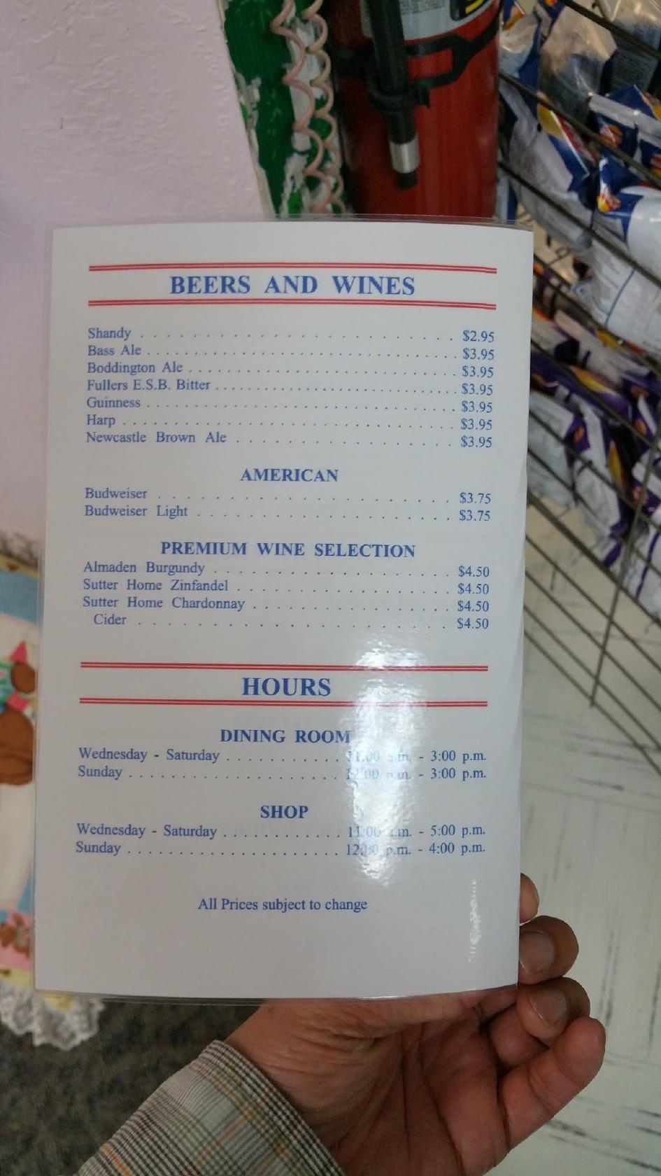 Menu at Touch of Britain restaurant, North Highlands
