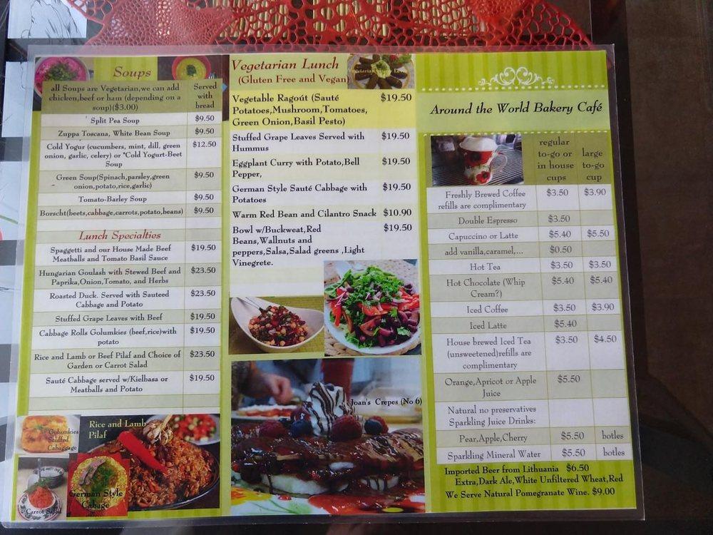 Menu at Around the World Cafe Bakery, Indialantic