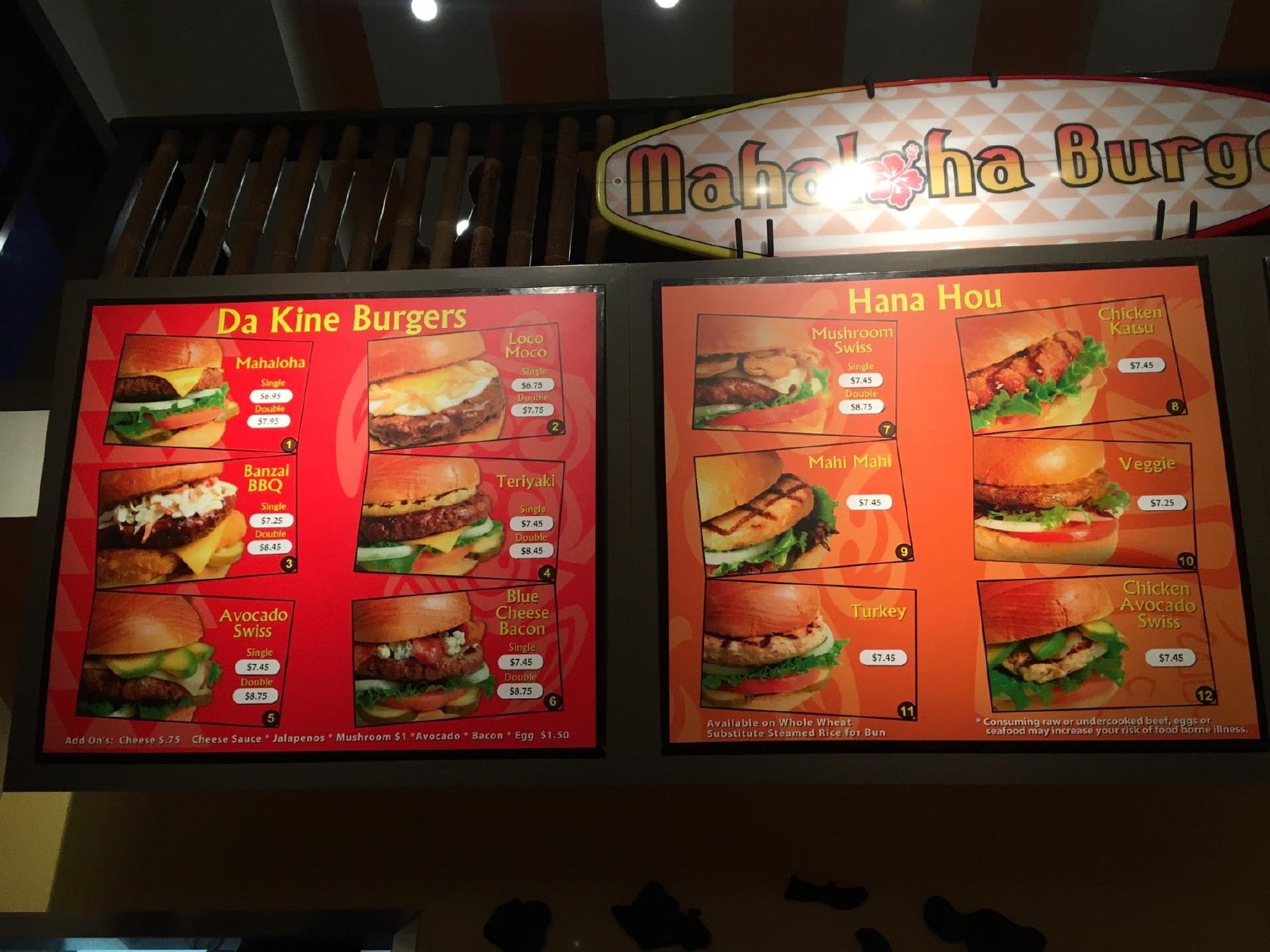 Menu at Mahaloha Burger Kailua fast food, Kailua