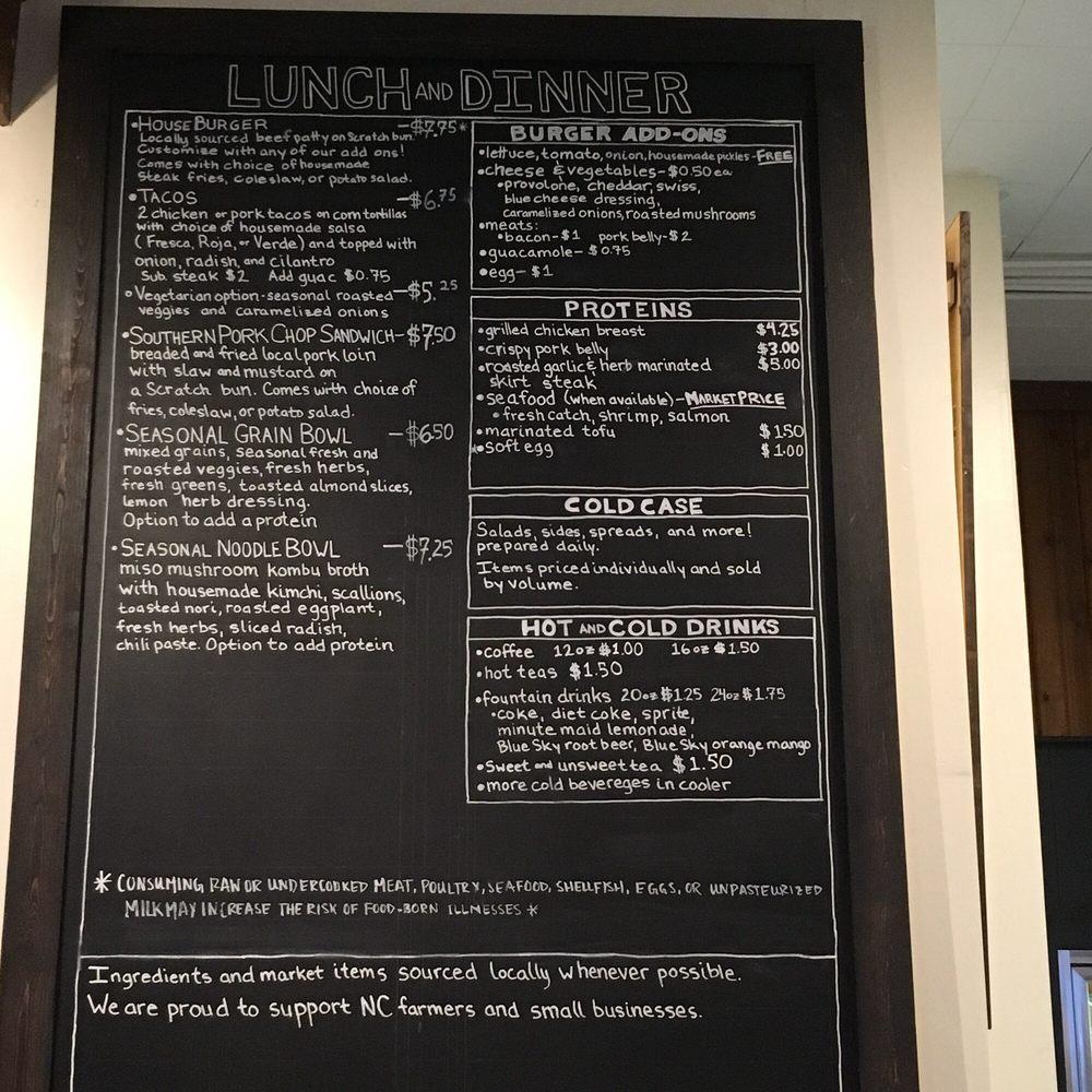 Menu at New Hope Market restaurant, Chapel Hill