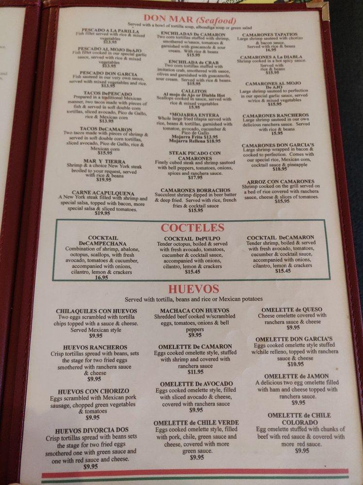 Menu at Don Garcia's Mexican Restaurant, Hesperia