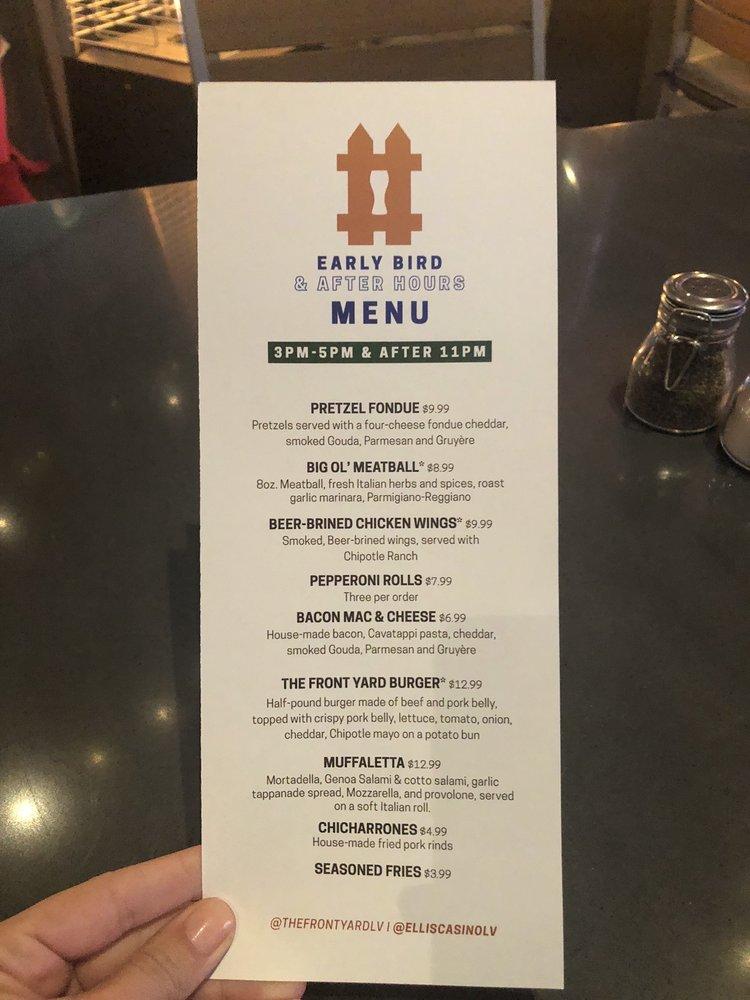 Menu at The Front Yard pub & bar, Las Vegas