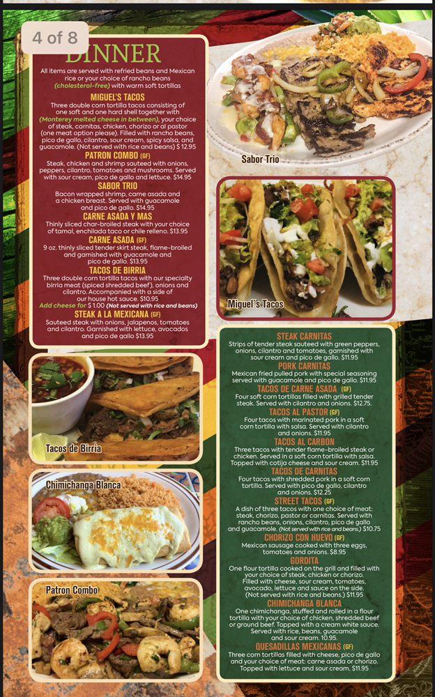 Menu at El Patron Family Mexican restaurant, Waterloo