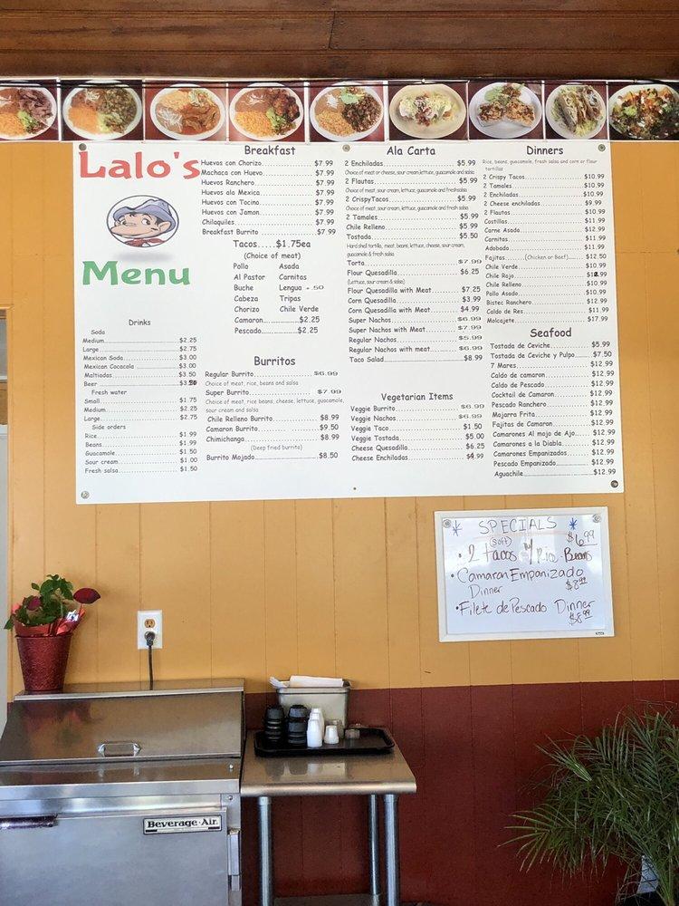 Menu at Lalo's Mexican Food restaurant, Lucerne