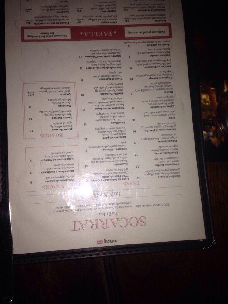 Menu at Socarrat Paella Bar Nolita, New York City