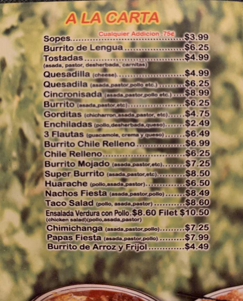 Menu at Taqueria Tampico restaurant, Delano