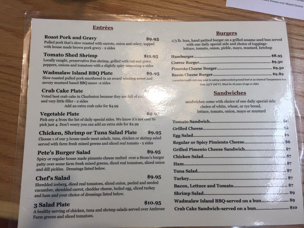 Menu at Stono Market and Tomato Shed Cafe, Johns Island