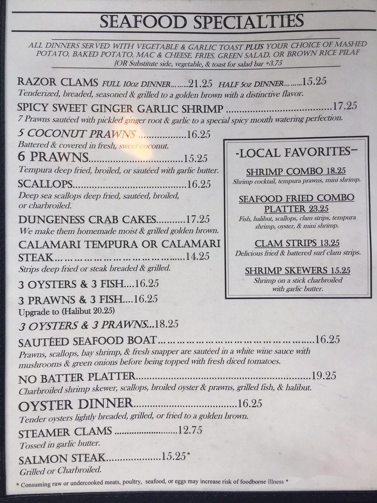 Menu at Captain's Choice Fish House restaurant, North Bend