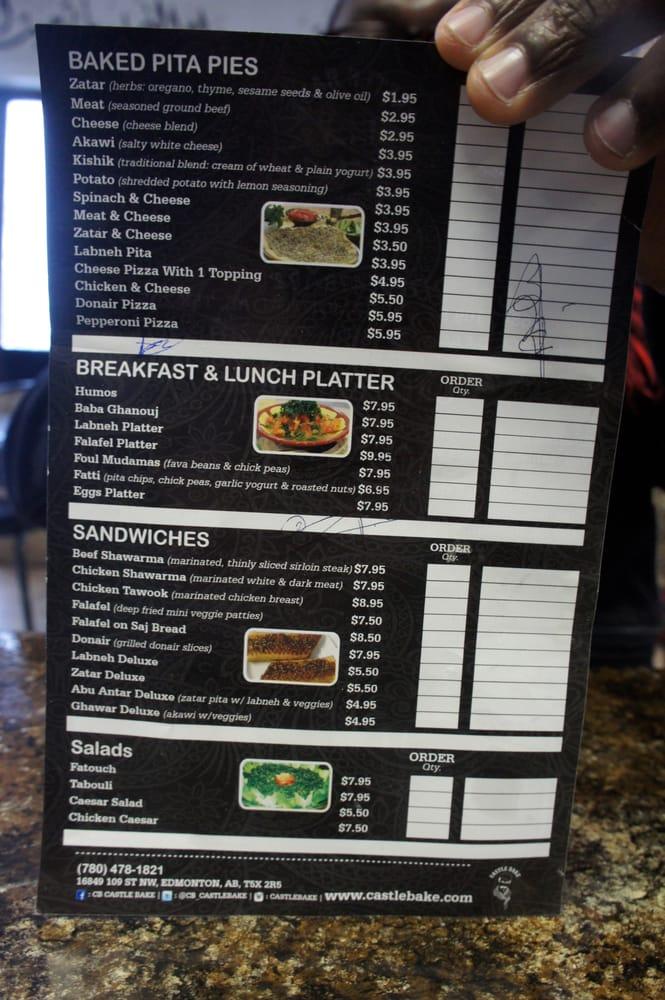 Menu at Castle Bake Pita pizzeria, Edmonton, 109 St NW