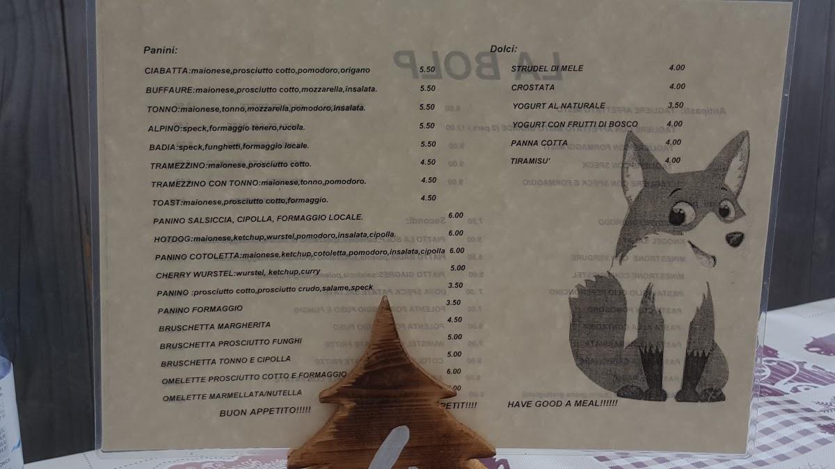 Menu di La Bolp 