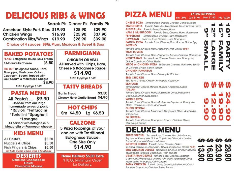 Menu at Pizza Works pizzeria, Gawler