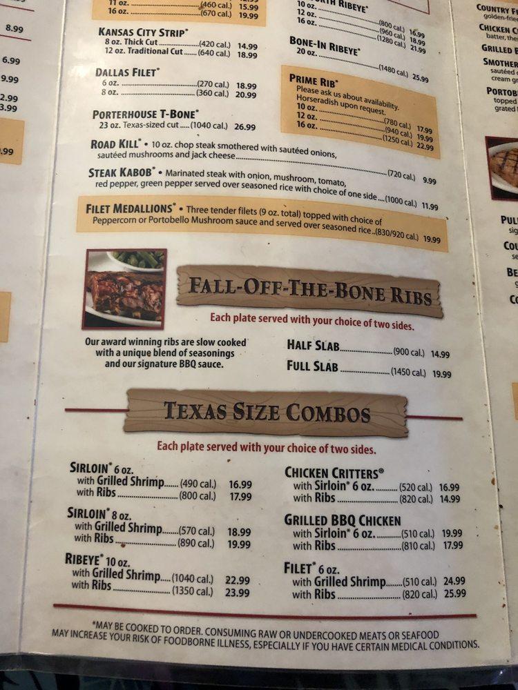 Menu at Texas Roadhouse steakhouse, Wentzville, Veterans Memorial Pkwy