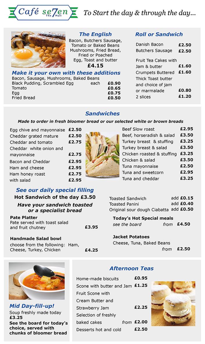 Menu at Cafe Se7en, Sale