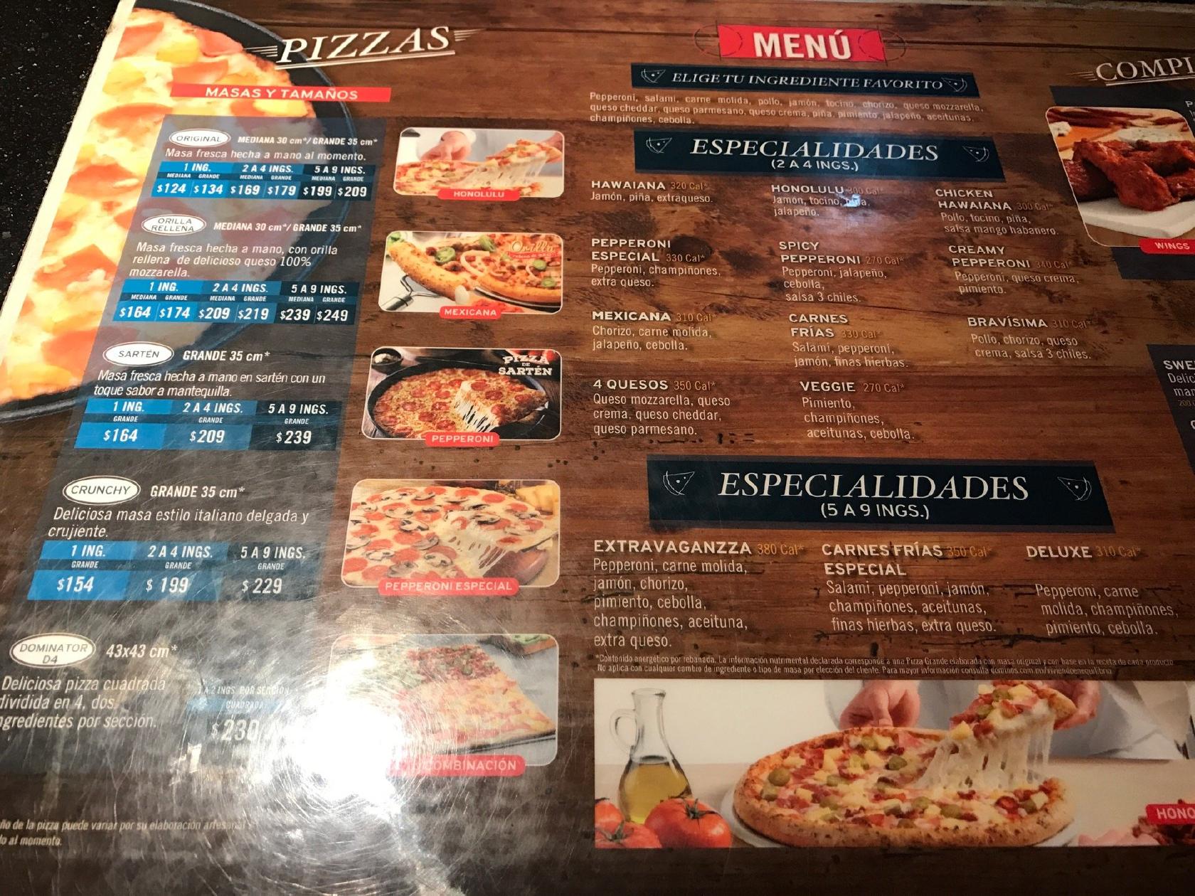 Menu at Domino's pizzeria, Monterrey, Sierra Del Frayle 130