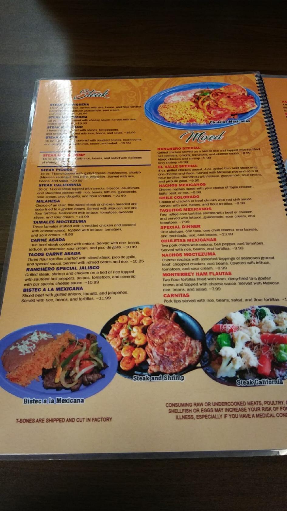 Menu at Moctezuma Grill 2 restaurant, Wynne