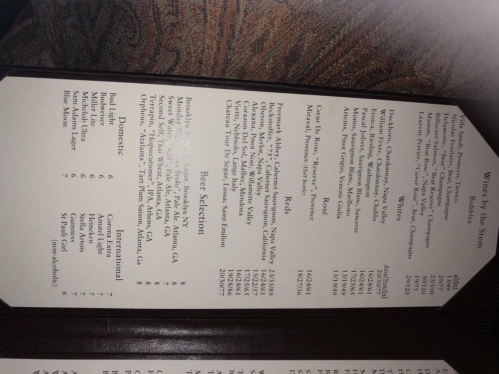 Menu at St. Regis Bar, Atlanta