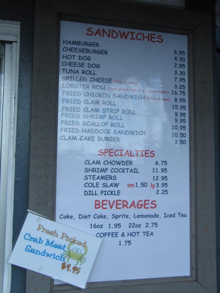 Menu at The Clam Shack restaurant, Kennebunk