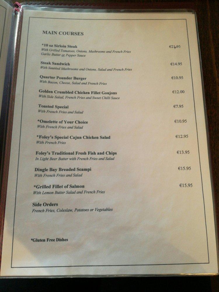 Menu at Foleys Bar & Restaurant, Ireland, East Inch