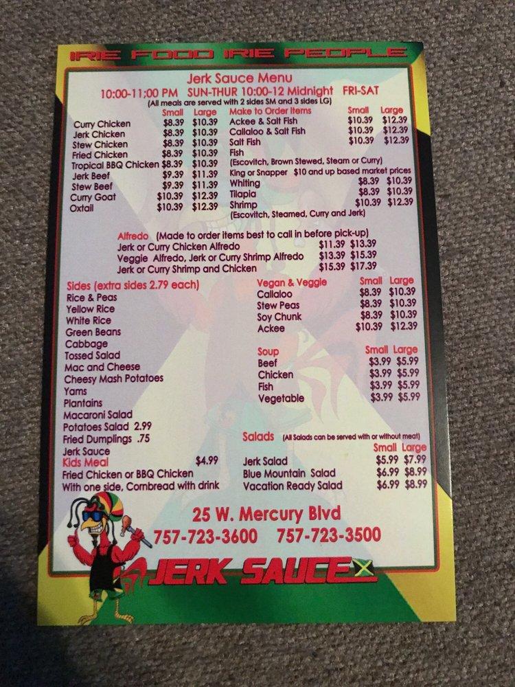 Carta del restaurante Jerk Sauce, Hampton, 25 W Mercury Blvd