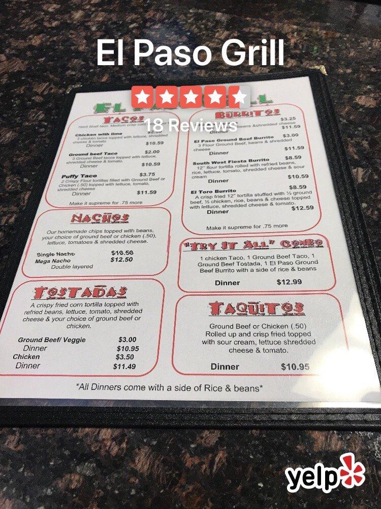 Menu at El Paso Grill restaurant, Saginaw, Gratiot Rd