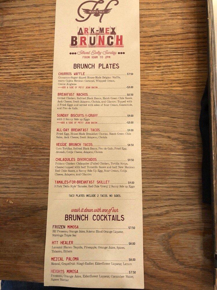 Menu at Heights Taco & Tamale Co. pub & bar, Little Rock