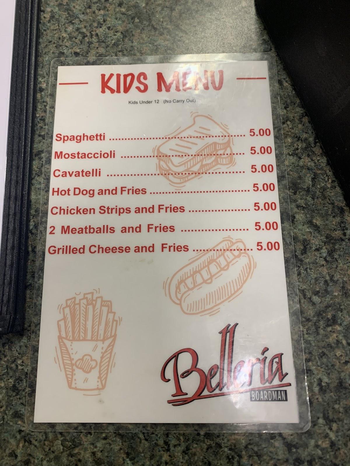 Menu at Belleria Boardman pizzeria, Boardman, Market St