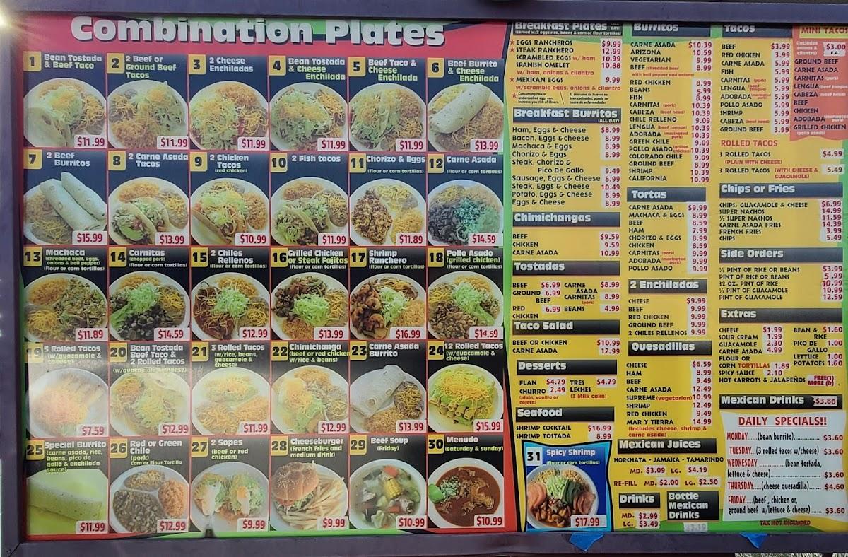 Menu at Herrera's Mexican Food restaurant, Peoria