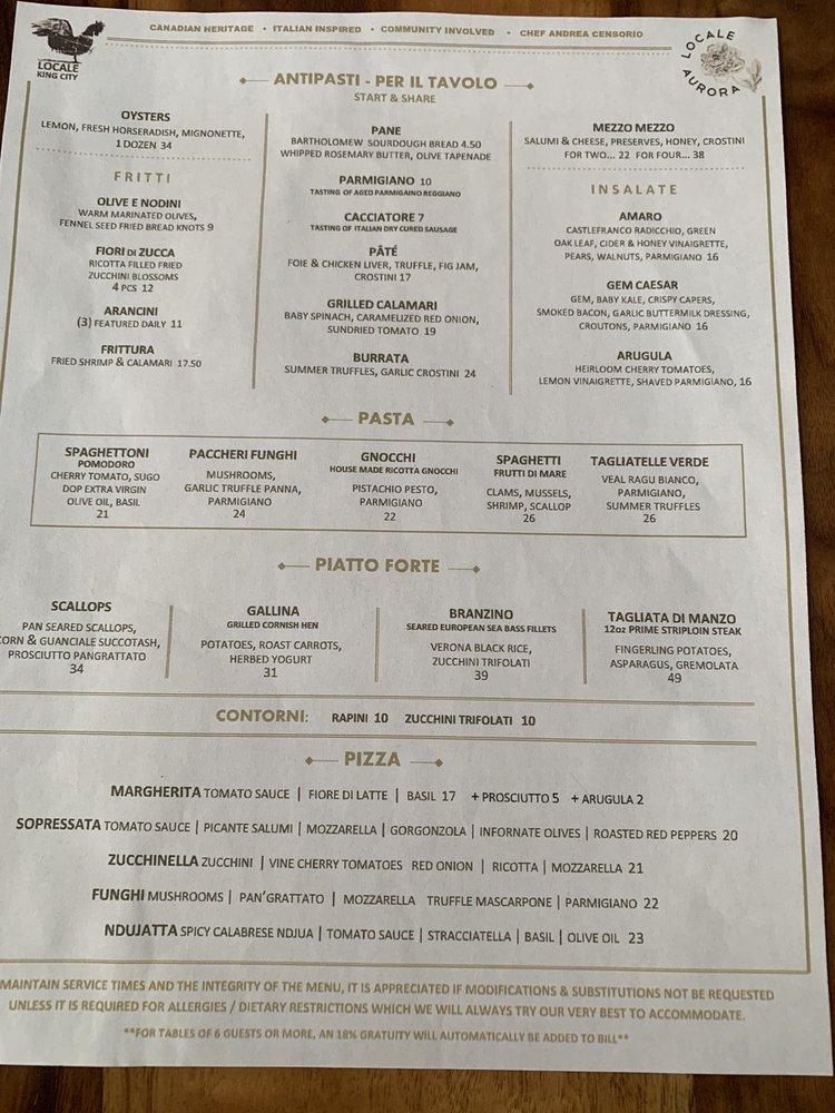 Menu at LOCALE AURORA Restaurant & Bar, Aurora