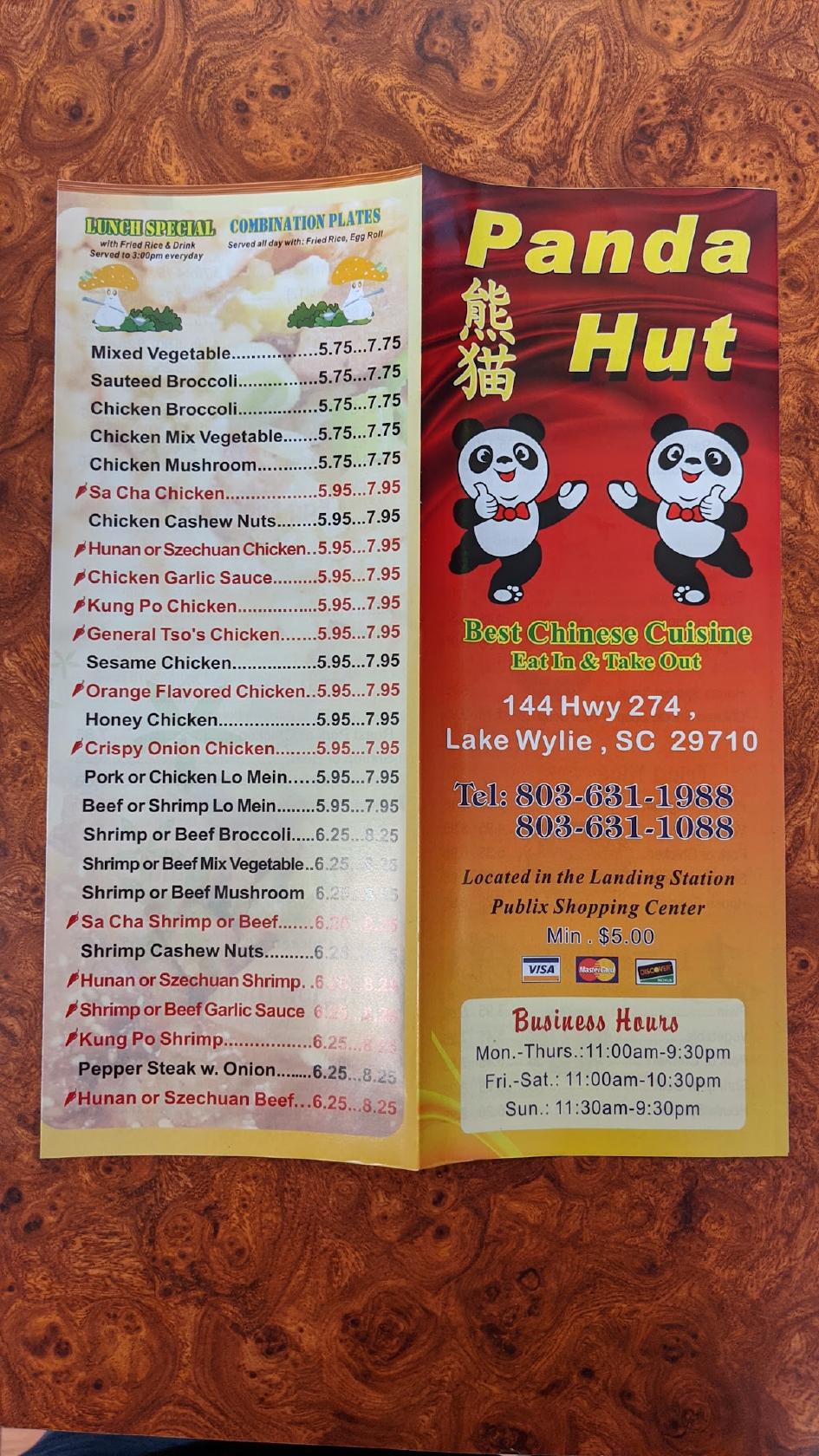 Carta del restaurante Panda Hut, Lake Wylie, 144 SC274