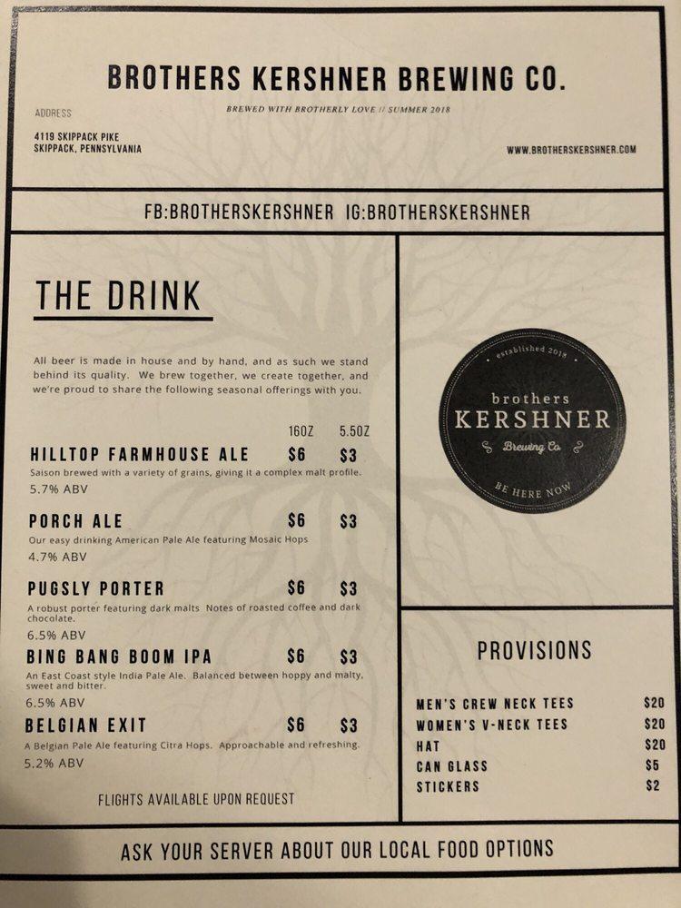 Menu at Brothers Kershner Brewing Co., Skippack