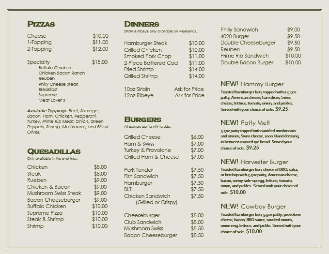Menu at Field Sports Bar & Grill, Diller
