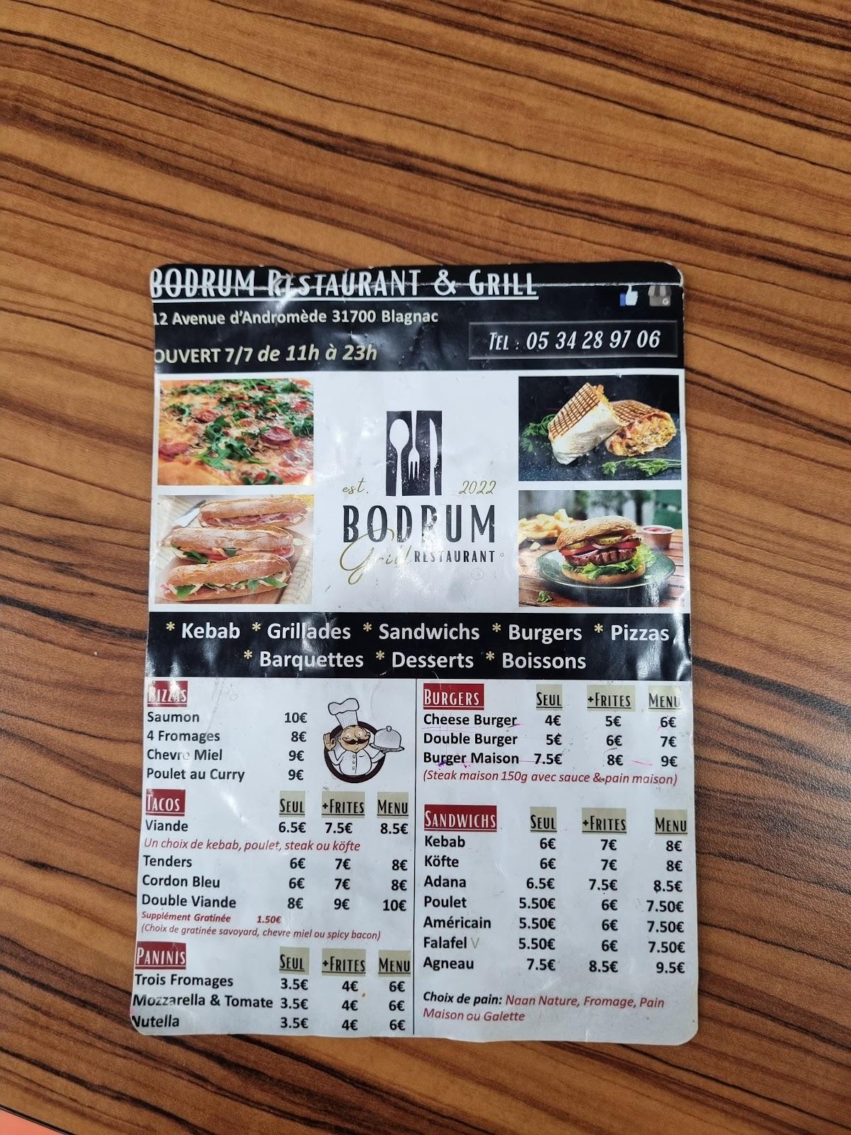 Menu au Bodrum Grill kebab halal restaurant, Blagnac