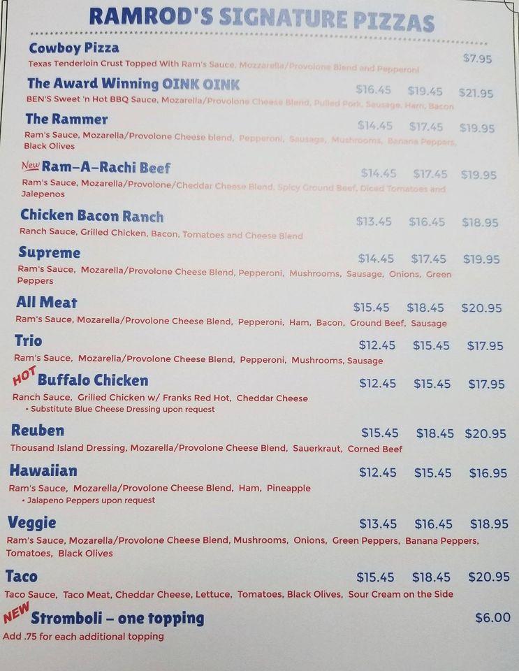 Menu at Dairy Shed Too & Ramrod's Pizza pizzeria, Kingston