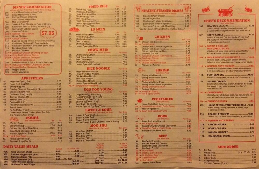 Menu at Chan's Chinese Restaurant, Jacksonville Beach, 35 11th St N