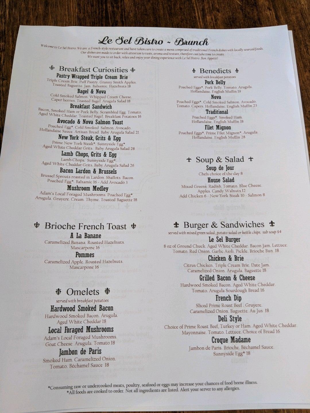Menu at Le Sel Bistro pub & bar,